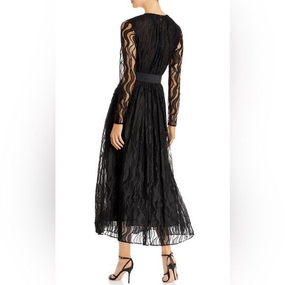 Lafayette 148 New York Hayden Wave Lace Black Long Sleeve Midi Dress Size 14 - Picture 2 of 10